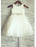 Ivory Satin Lace On-trend Flower Girl Dress With Beaded Sash